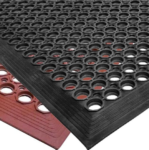 Choice 3' x 5' Red Grease-Proof Anti-Fatigue Closed-Cell Nitrile Rubber  Floor Mat with Drainage Holes - 3/4 Thick